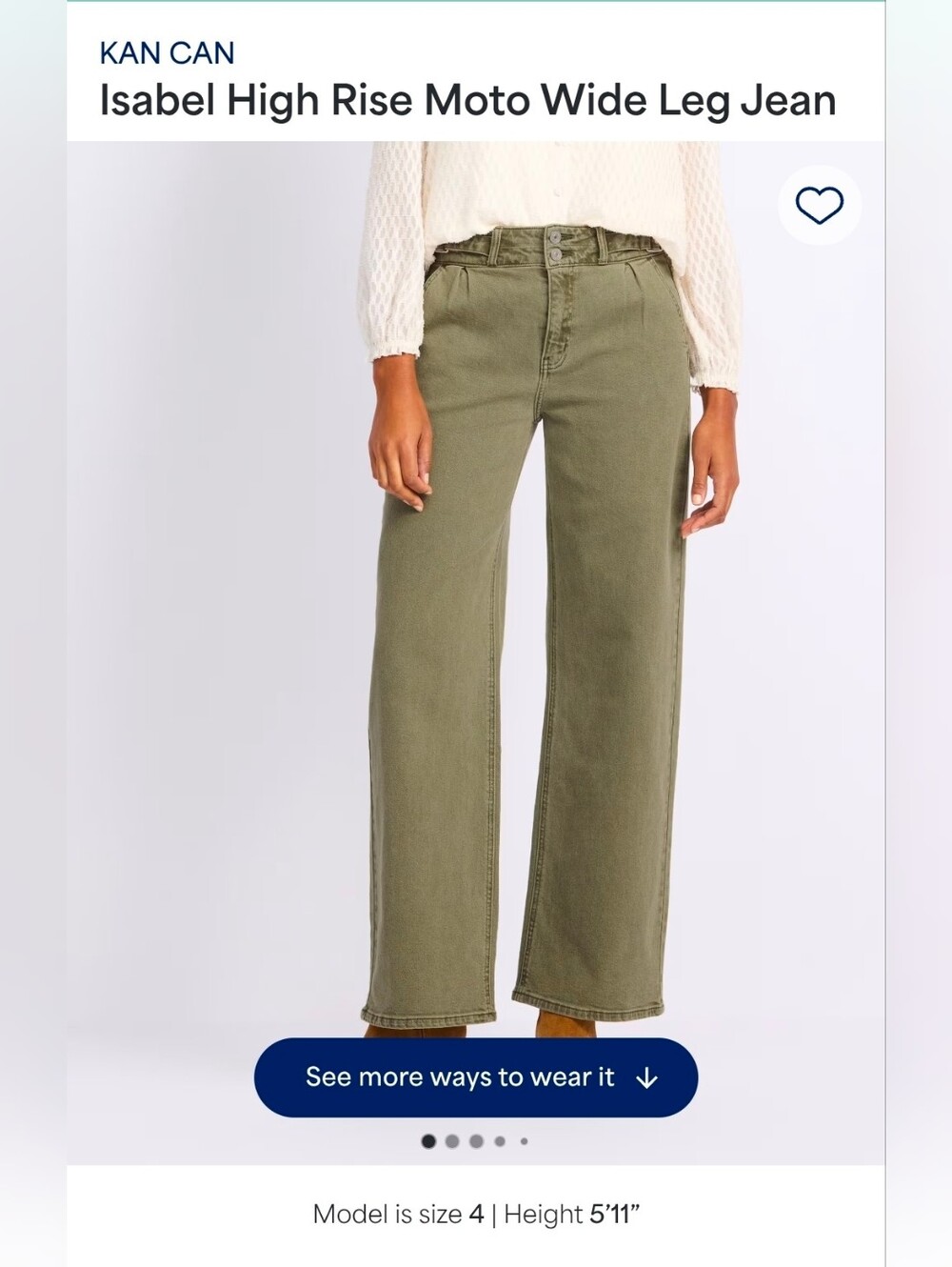 Kan Can High Rise Wide Leg Jean Olive